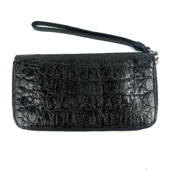 Brighton Wallet Black Croc Embossed Leather Organizer Clutch Wristlet - Picture 1 of 9